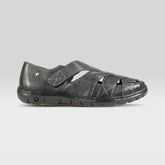 Rubén - Sandalia de Piel Negra con Correa Ajustable, Amplitud Especial - Para Hombre Jarking